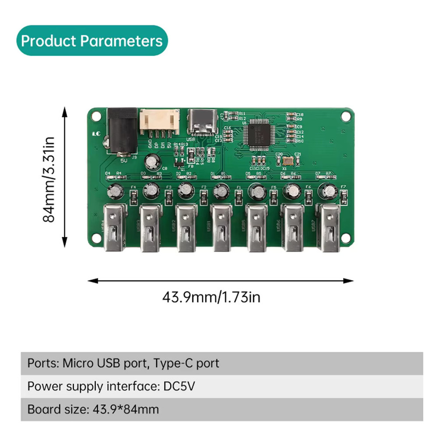 USB 2.0 Hub-Modul mit 7 Ports und Netzteil in Grün - Bild 4