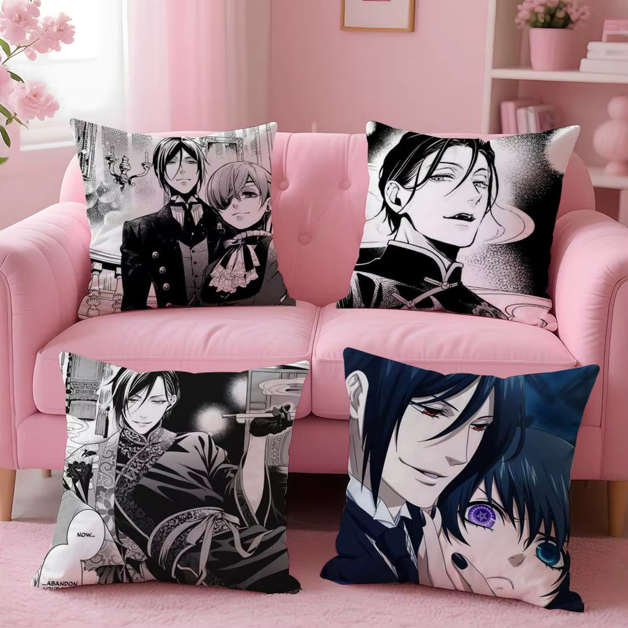 PIKPAKA Black Butler Anime Manga Kissenbezug aus Plüsch in Schwarz, 30 x 30 cm - Bild 3