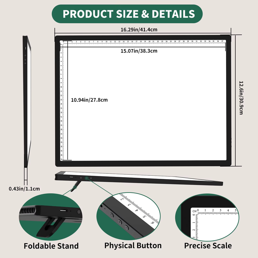 Wireless A3 LED Light Pad in Schwarz mit 3000mAh Akku, 3 Lichtfarben und 6 Helligkeitsstufen - Bild 3