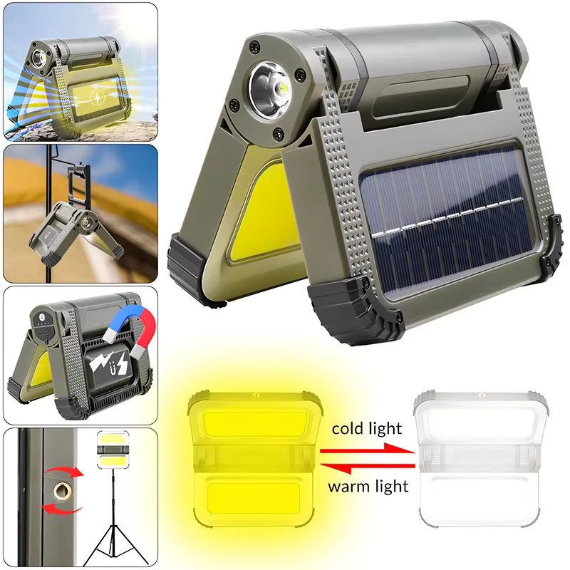 JIASHUAIXIN Multifunktionale Camping-Arbeitslampe mit USB-Solar-Aufladung, Magnetisch und Einstellbarer Helligkeit, Weiß - Bild 3