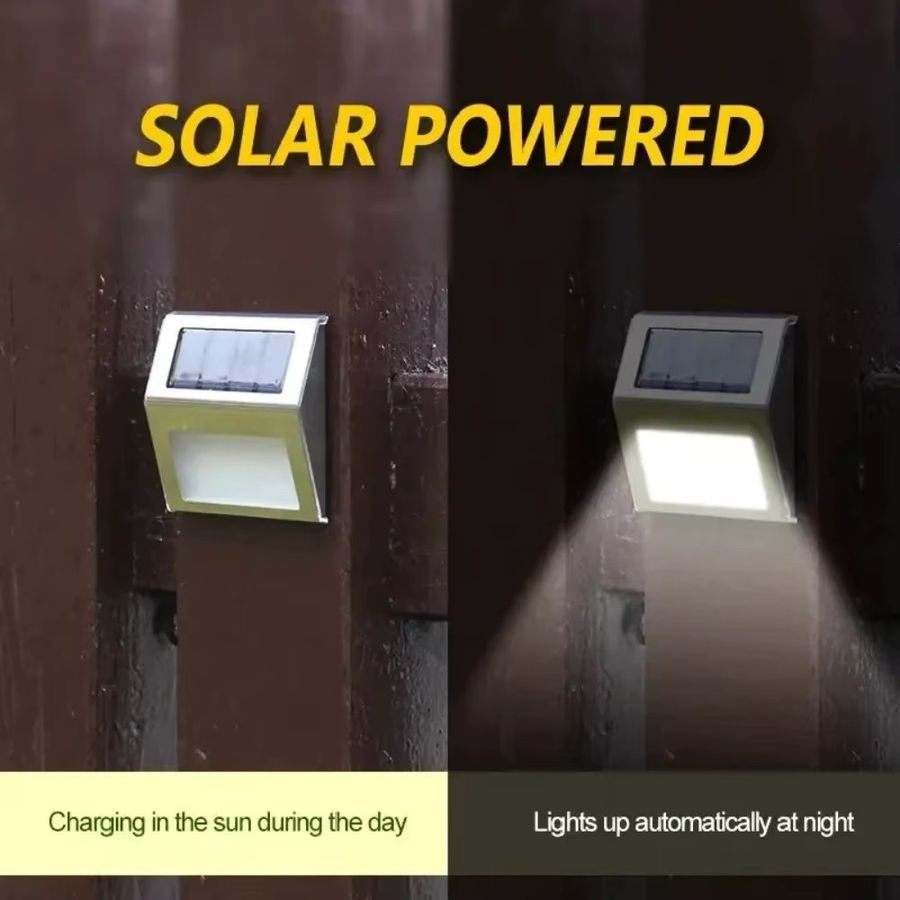 QHSPE Solar-Treppenleuchte aus Edelstahl mit 3 LEDs und warmem Licht für den Außenbereich - Bild 2