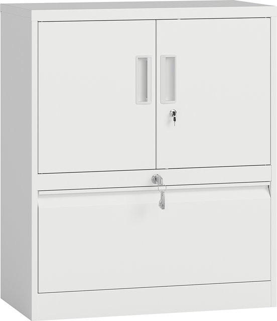 HOMCOM Aktenschrank aus Stahl in Weiß mit 2 Türen, Schublade und verstellbaren Regalen, abschließbarer Mehrzweckschrank für Home Office und Garage - Bild 1