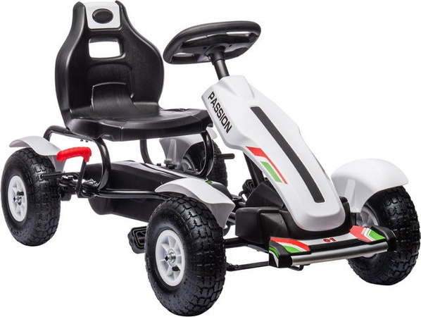HOMCOM Gokart Tretauto mit Handbremse und verstellbarem Sitz, Weiß, 5-12 Jahren