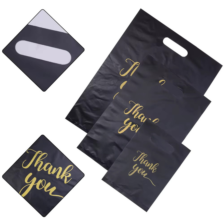 20er Set Dankeschön Kunststoff-Geschenktüten mit Griff in Schwarz für Hochzeiten, Geburtstage und Partys - Bild 4