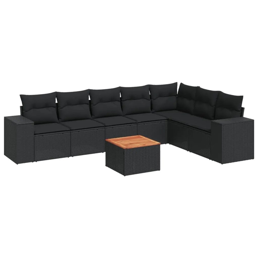 vidaXL 8-tlg Garten-Sofagarnitur in L-Form aus Polyrattan und Akazienholz mit Kissen in Schwarz - Bild 2