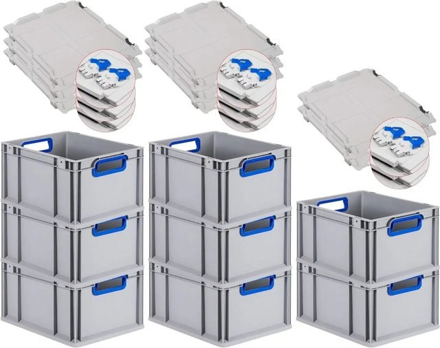 PROREGAL Spar Set 8x Eurobox Nextgen Color mit Scharnierdeckel und Schiebeschnappverschlüssen, Blau, H x B x T: 22 x 30 x 40 cm - Bild 1