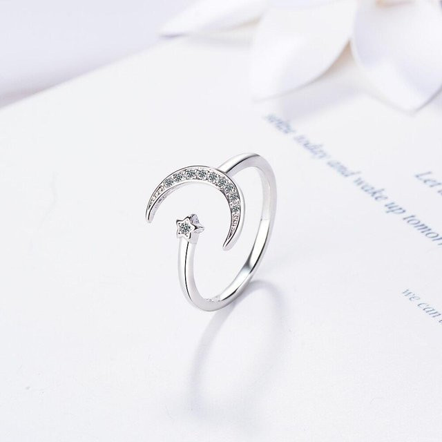 Allbestart Ring 925 Silber, Zirkonia, Damen, Mond Sterne - Bild 1