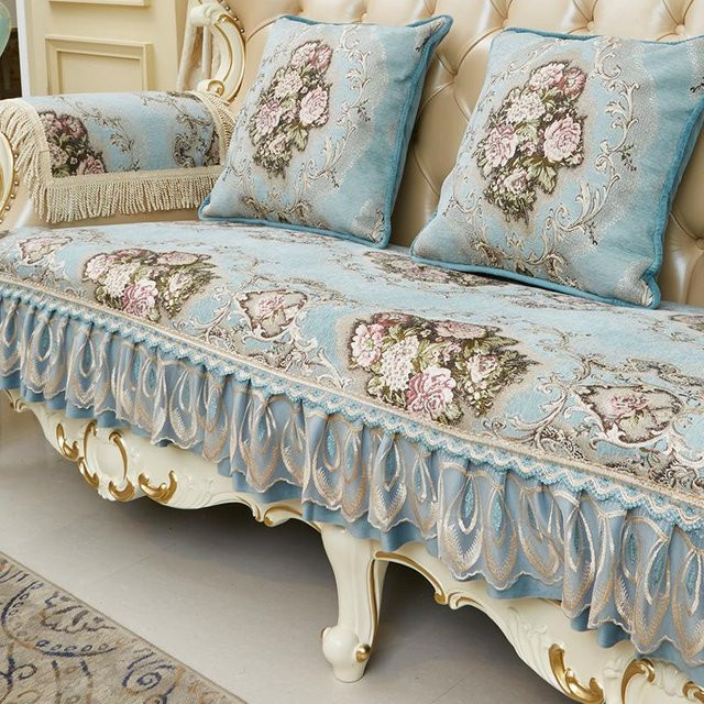 Yiran Furniture Sofabezug aus Chenille mit Jacquard-Stickerei in Blau, B/H: 55 x 60 cm - Bild 1