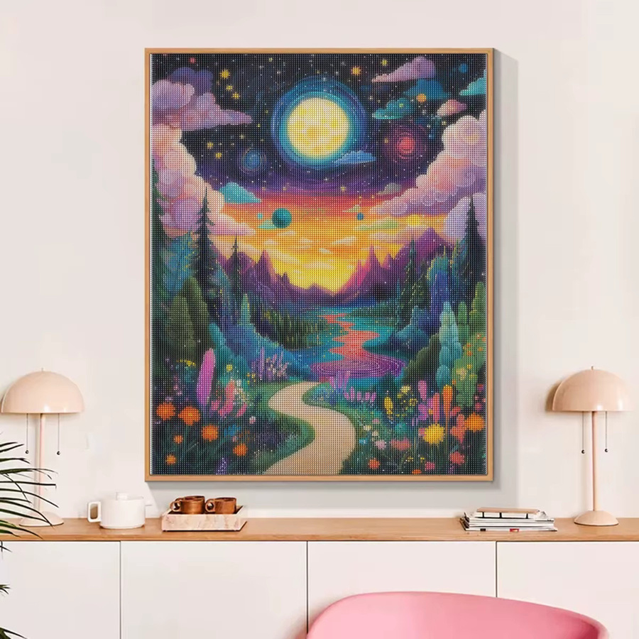 SDOYUNO Diamantmalerei Landschaft 5D DIY Kreuzstich Set mit Berg und Mond in Multicolor, Breite: 30,0 cm, Höhe: 20,0 cm - Bild 3