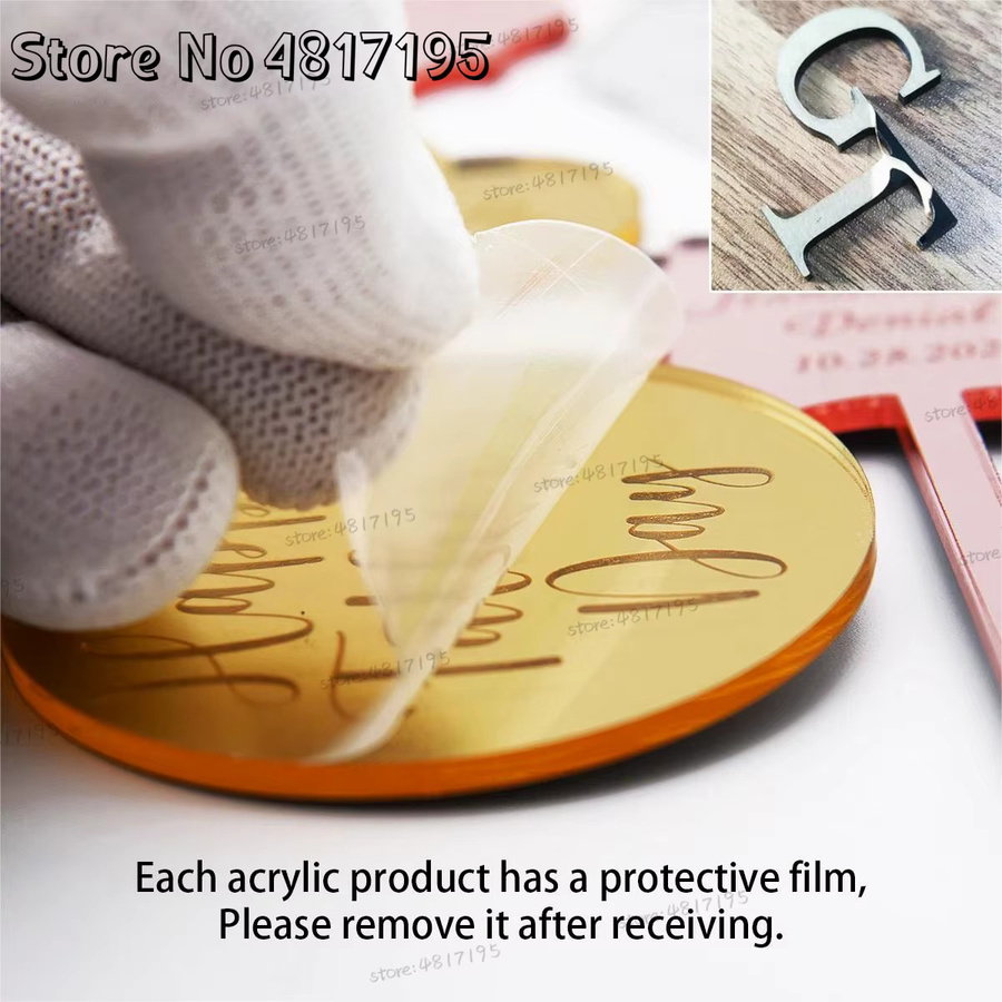 Personalisierte Acryl Spiegel Anhänger in Gold oder Silber, runde Gravur-Tags für Hochzeit und Taufe mit Loch zur Dekoration - Bild 2