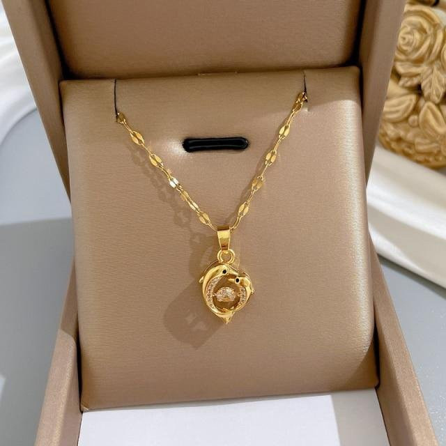 Delfin Anhänger Halskette, Zinklegierung, Diamant, Zirkonia, Damen, beige - Bild 1
