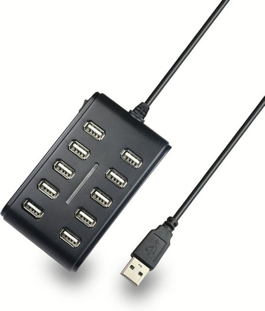 USB 2.0 10-Port-HUB Stromversorgter USB-Verteiler mit Einzelnen Ein/Aus-Schaltern in Schwarz - Bild 1