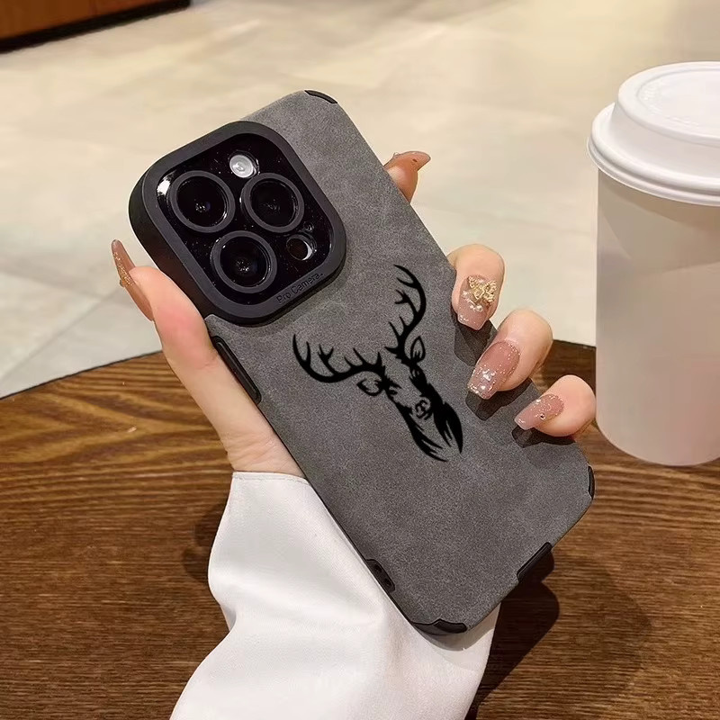 Handyhülle aus Kunstleder mit Geweihmuster für iPhone Modelle, Anti-Drop Schutzhülle - Bild 1