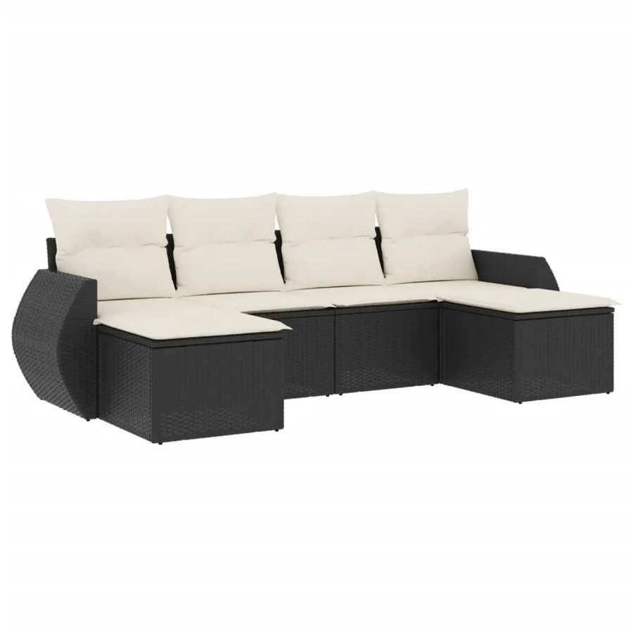 vidaXL 6-teilige Garten-Sofagarnitur in L-Form mit Kissen, Schwarz, Poly-Rattan und Metallgestell - Bild 2