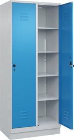 C+P Wäsche-Spind Classic PLUS mit Sockel, 2 Abteile, Stahl, grau/blau, H x B x T: 195 x 80 x 50 cm - Bild 1