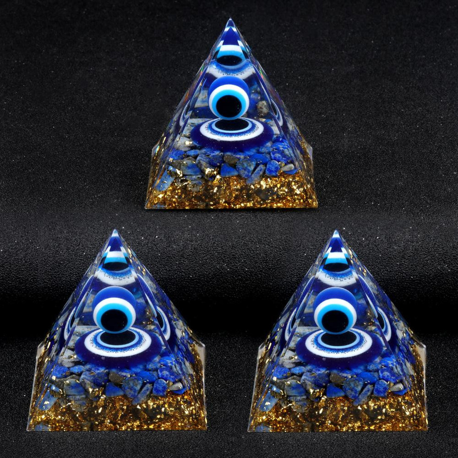 Yiran Furniture Teufelsauge Pyramide aus natürlichem Bruchstein und Lapislazuli in Blau, B/T/H: 6 x 6 x 6 cm - Bild 2