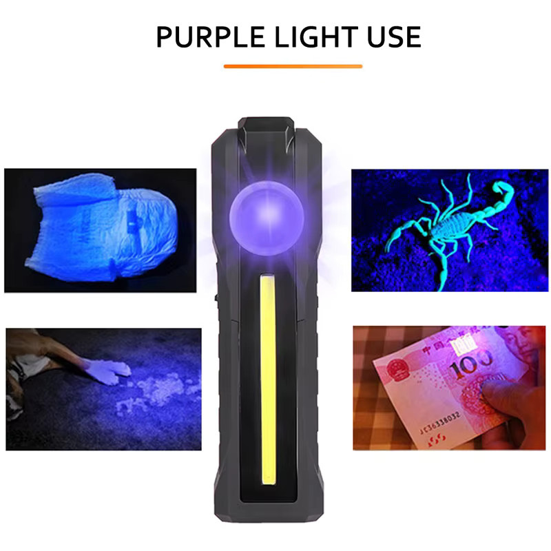 ESMARTER Magnetische LED Arbeitslampe mit COB-Flutlicht, USB wiederaufladbare Taschenlampe in Schwarz mit Haken und 4 Beleuchtungsmodi - Bild 5