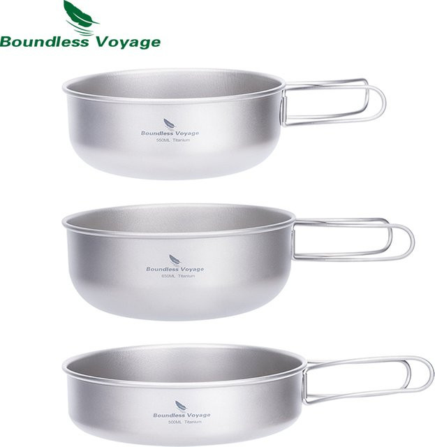 Boundless Voyage Ultraleichtes Camping-Kochgeschirr-Set aus Titan in Silber, bestehend aus Topf und Pfanne, Modell Ti2031C - Bild 1