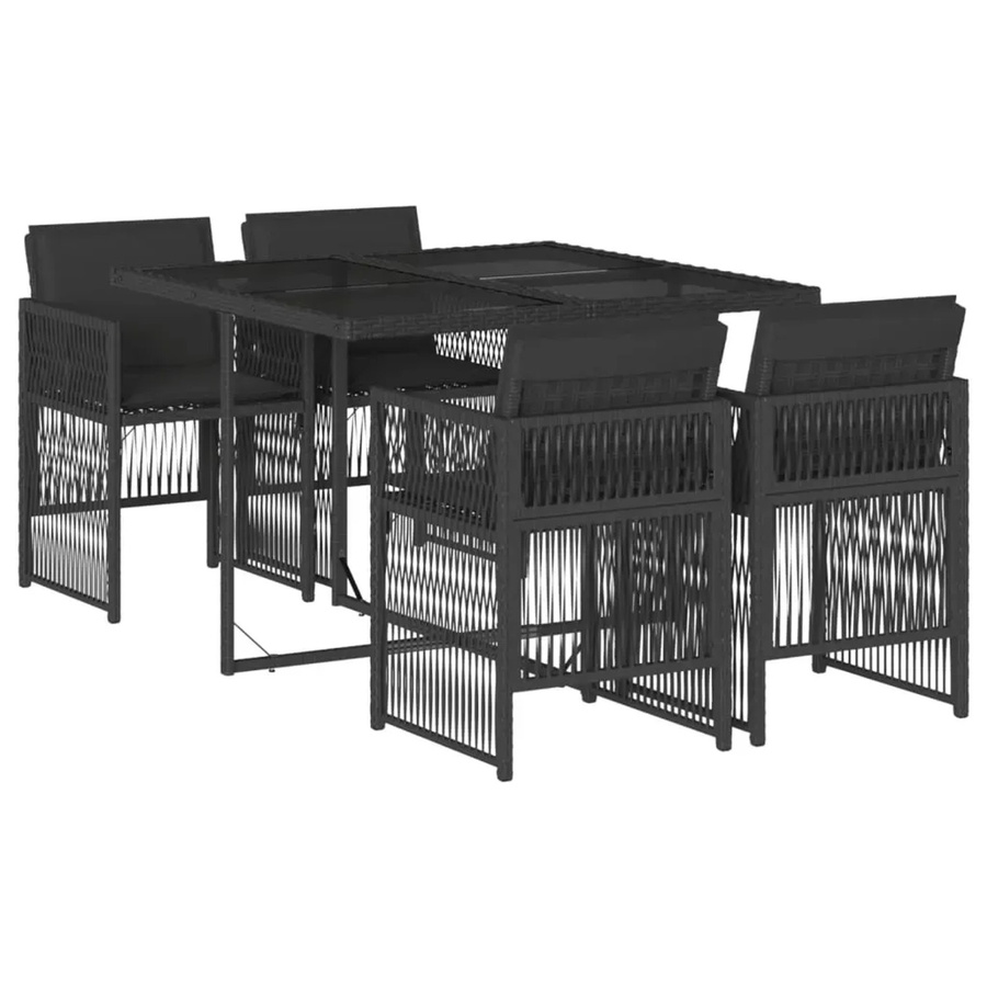 vidaXL 5-teilige Garten-Essgruppe aus Poly-Rattan in Schwarz mit Kissen und Hartglas-Tischplatte - Bild 2