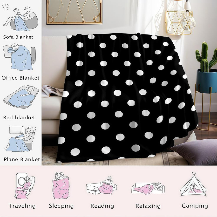 JMG Household Supplies Flanelldecke mit Pünktchen in Schwarz Weiß, weich und warm, B/H: 70 x 100 cm - Bild 4