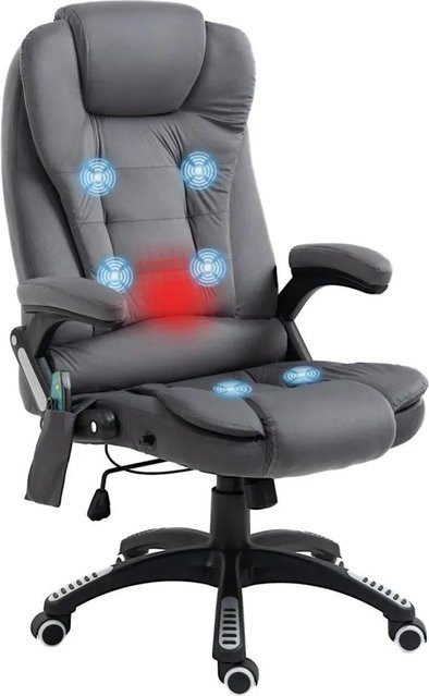 Vinsetto Bürostuhl in Grau mit Wippfunktion, Wärmefunktion und Liegefunktion aus Kunstleder mit Kopfstütze und Armlehnen - Bild 1