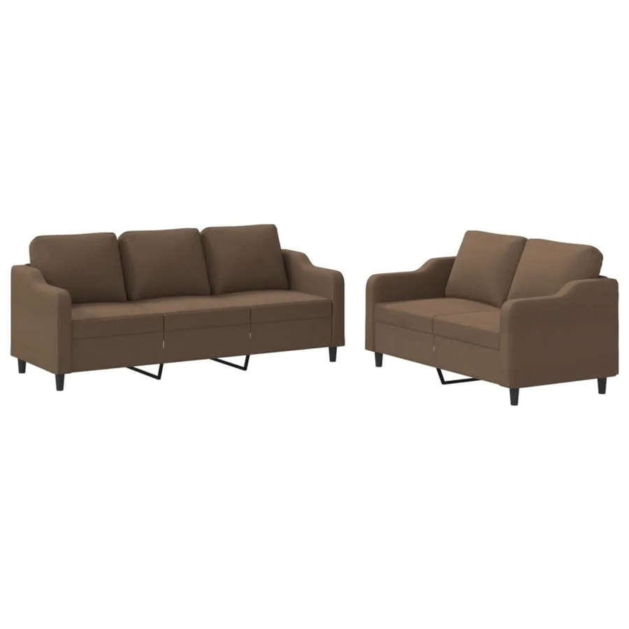 vidaXL 2-teilige Sofagarnitur aus Stoff in Braun mit 2-Sitzer und 3-Sitzer sowie Kissen - Bild 2