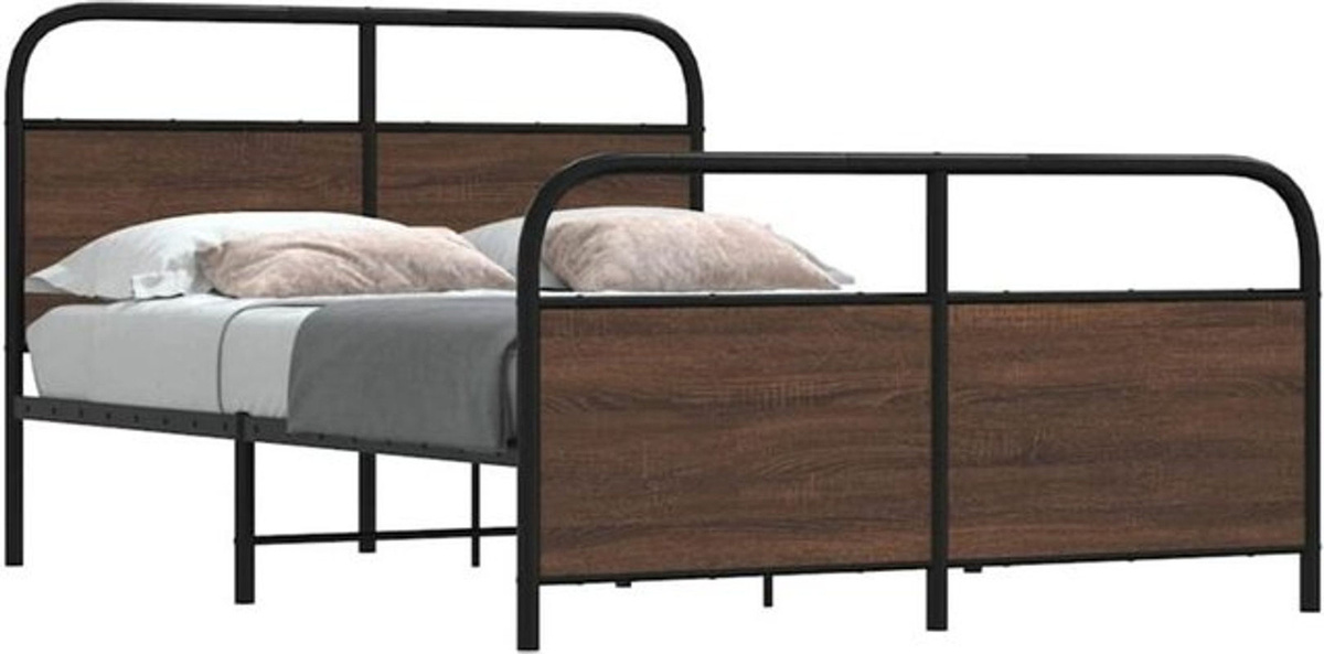 Vidaxl Einzelbett Bettgestell in Braun mit Eichen-Optik aus Holz und Metall im Industrial-Stil, B/T: 120 x 200 cm - Bild 1