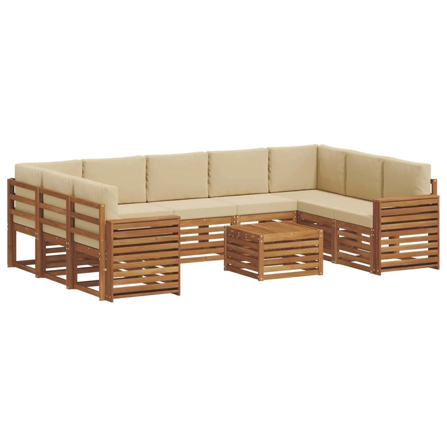 vidaXL Sofagarnitur aus Massivholz Akazie in Natur und Beige, 10-teiliges L-Shape Gartenmöbel-Set mit wetterfesten Kissen - Bild 2