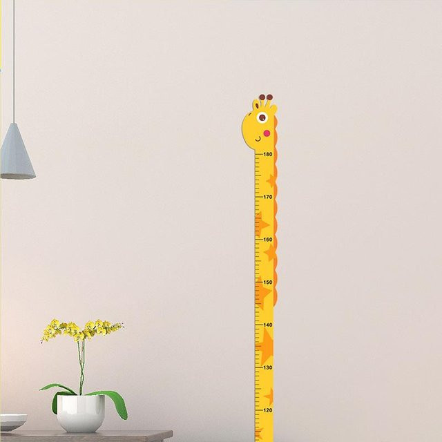 Yiran Bag Wand-Höhenmesslineal Aufkleber mit Cartoon Tierfiguren Einhorn Dinosaurier Giraffe in Gelb für Kinderzimmer und Kindergarten - Bild 1
