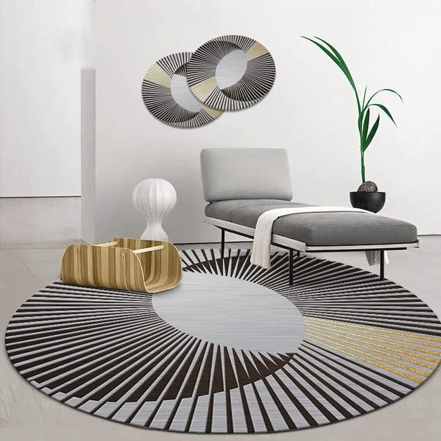 Runder Kristall-Samt-Teppich von JGJG in Grau mit geometrischem Design, rutschfest und waschbar, Durchmesser: 120 cm - Bild 1