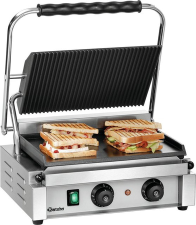 Bartscher Kontaktgrill Panini-T 1GR in Silber, B/T/H: 41 x 40 x 20 cm
