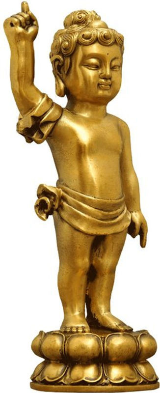 Orientalische Buddha Statue aus Messing in Gold, stehendes Buddha-Dekorationsmodell - Bild 1