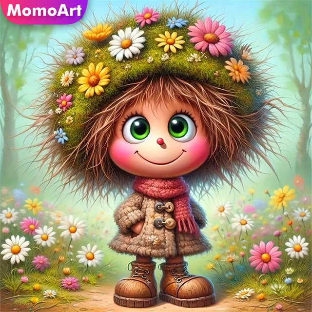 Momoart Diamant-Gemälde Porträt Mädchen mit Gänseblümchen als Mosaik-Strass-Bild in Multicolour, B/H: 20 x 20 cm - Bild 1