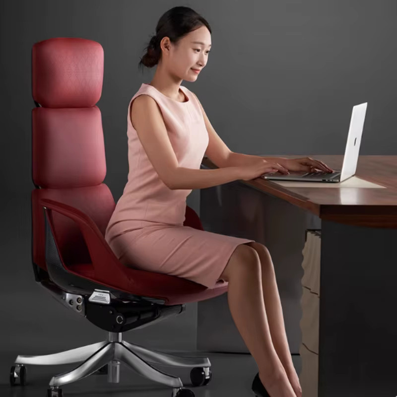 Ergonomischer Drehstuhl DUTRIEUX in Rot aus Kunstleder mit Armlehnen und Kopfstütze für Home-Office und Gaming - Bild 3