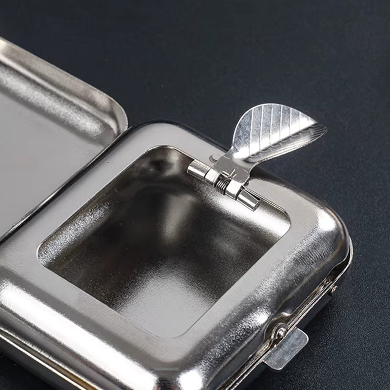 Cattabby Mini Tragbarer Aschenbecher aus Metall in Silber mit Klappdeckel für Outdoor und unterwegs - Bild 5