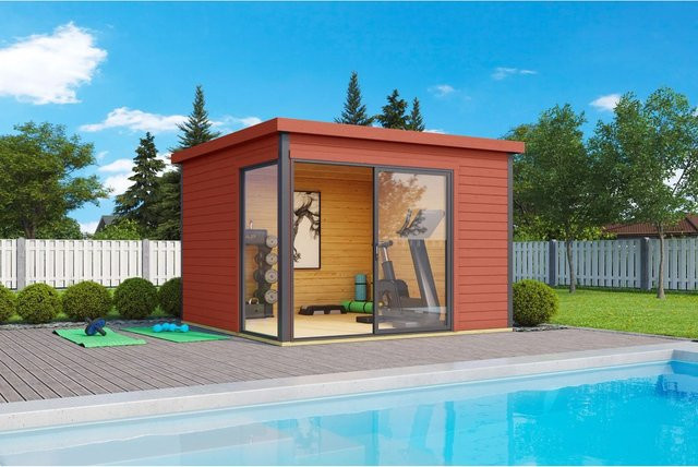 Lasita Holz-Gartenhaus Domeo mit Flachdach in Schwedenrot, Blockbohlenbauweise, B/T: 300 x 300 cm, Höhe: 239,4 cm - Bild 1