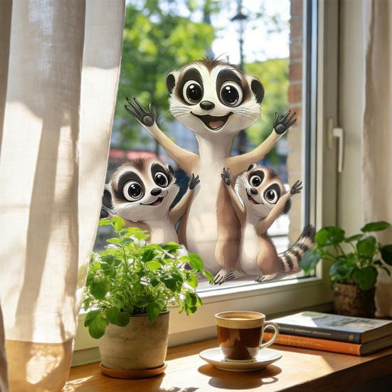 Wiederverwendbare Fensterbilder mit lustigen Cartoon-Tieren, wasserdichte und abnehmbare Fensteraufkleber in Mehrfarbig für Zimmer, Büro und Zuhause - Bild 4