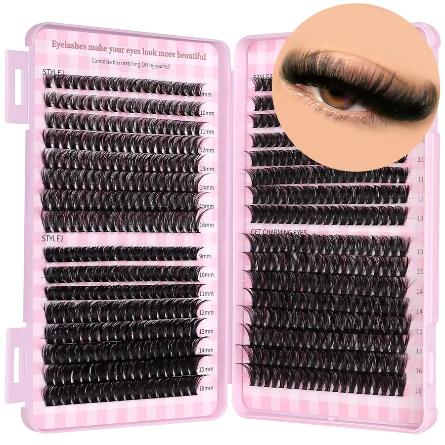GROINNEYA Wimpern-Cluster-Set, 640 Stück, Schwarz, Matt, Unisex - Bild 6
