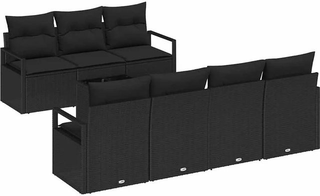 vidaXL 8-teiliges Gartenmöbel Set aus Poly-Rattan in Schwarz mit Tisch und Polsterkissen - Bild 1