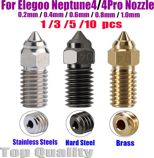 ELEGOO Neptune 4 Hochgeschwindigkeitsdüsen aus Messing und Edelstahl für Elegoo Neptune 4 Pro, Durchmesser: 0,2 mm, 0,4 mm, 0,6 mm, 0,8 mm - Bild 1