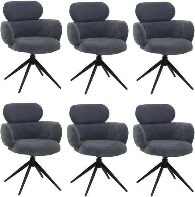 6er-Set MCW Esszimmerstühle O77 mit Auto-Return Funktion aus grau-blauem Chenille Stoff - Bild 2