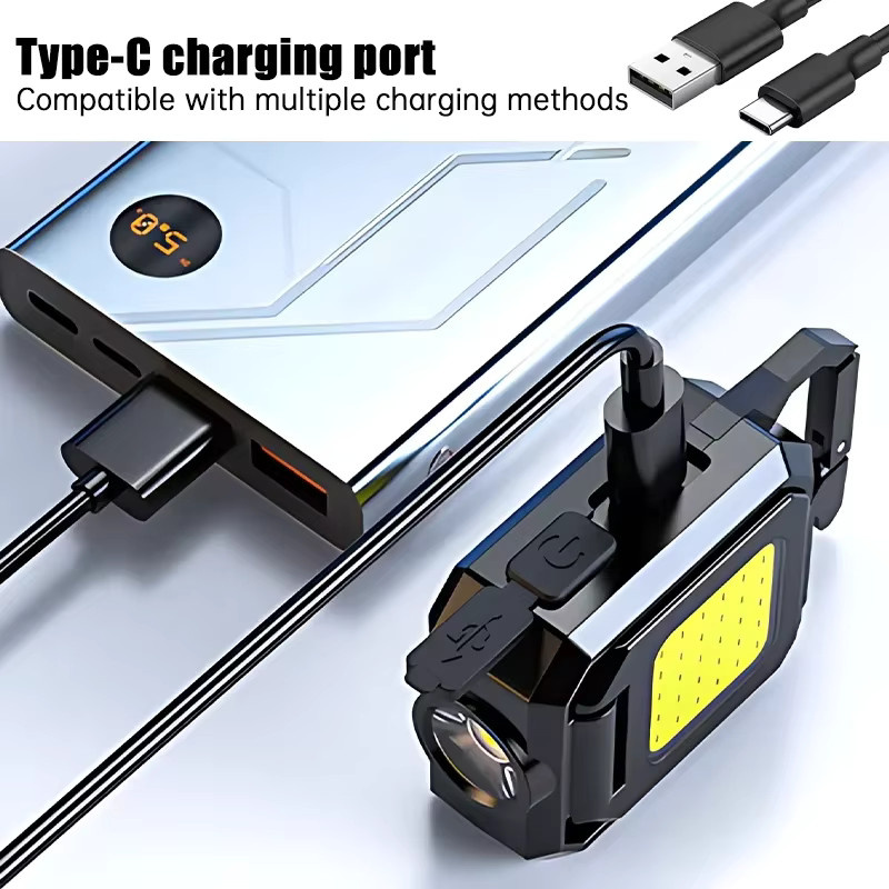 Heinast Mini Schlüsselanhänger Taschenlampe mit COB LED, USB wiederaufladbar, Schwarz, multifunktionales Arbeitslicht mit faltbarem Seitenlicht - Bild 3