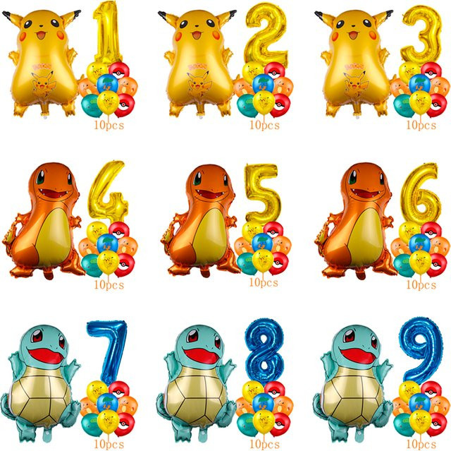 Pokemon Party Dekoration Set mit Pikachu, Squirtle und Charmander aus Aluminiumfolie, 10 Stück, Mehrfarbig - Bild 1