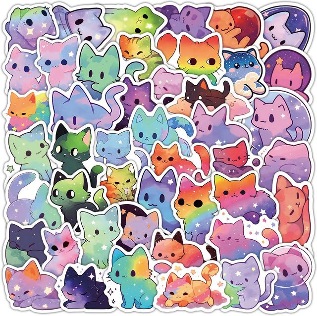52 Stück Sternenhimmel-Katzenaufkleber in Multicolour für Laptop, Handyhülle und DIY-Dekoration von LanLanStickersWorld Store - Bild 1