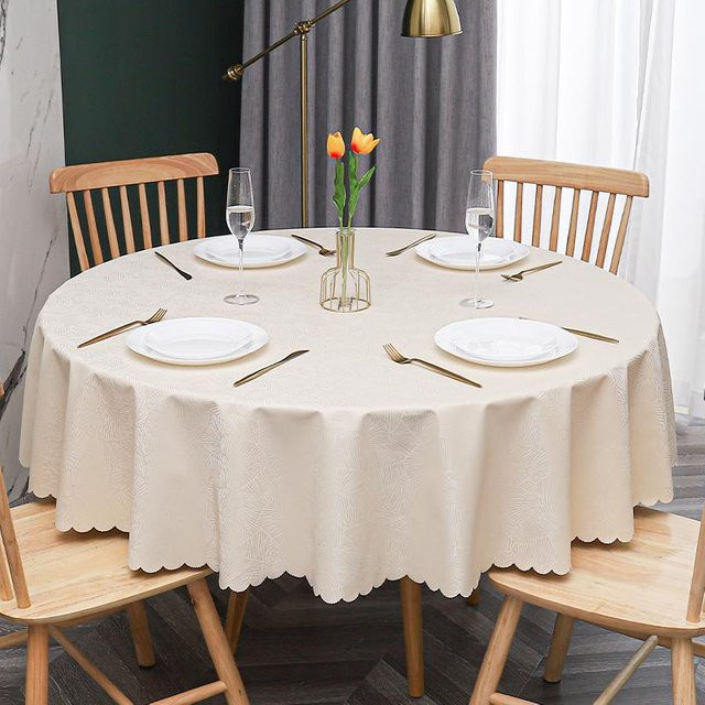 Runde Tischdecke von JINGYUE Pet mit floralem Muster in Weiß, wasserabweisend und waschbar, Durchmesser: 140 cm - Bild 1