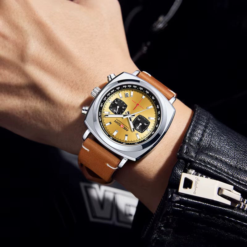 ONOLA Armbanduhr, Analoguhr, Quarz, Tonneau, Edelstahl, Bicolor, Leder, Herren - Bild 1
