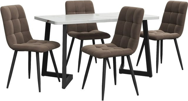 Merax Essgruppe 5-teilig mit Esstisch und 4 Samtstühlen in Braun, Tischmaße B: 117 cm, T: 68 cm, H: 75 cm - Bild 1