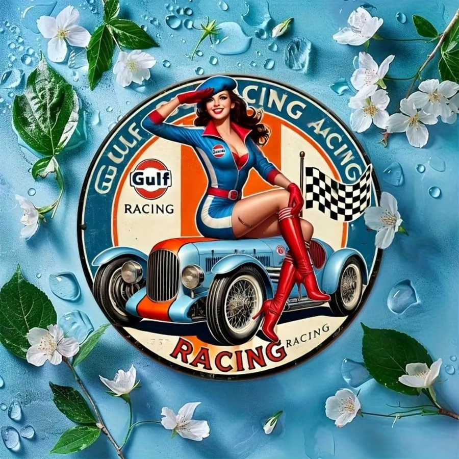 CIFBUY Gulf Racing Metall-Blechschild Retro Wanddekoration Mehrfarbig, Durchmesser: 20,32 cm - Bild 3