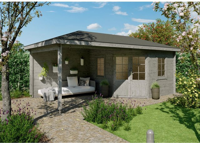 Fjordholz Gartenhaus Evelyn 3C 5-Eck Log Cabin aus Holz in Grau, imprägniert - Bild 1