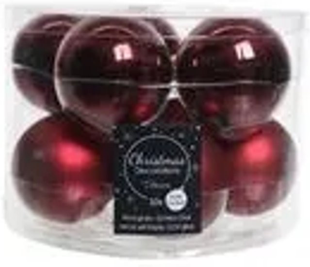 Kaemingk Weihnachtsbaumkugeln aus Glas in Rot, 10 Stück, Durchmesser: 6 cm, Glanz und Matt - Bild 1